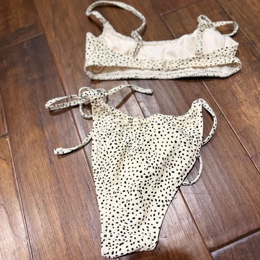 Xhilaration Womens Cream Black Dalmatian Polka Dot Smocked Bikini Set‎ Size M